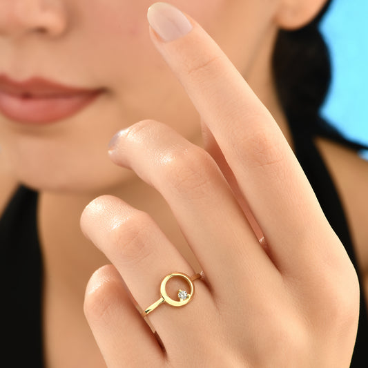 Halka Tasarım Taşlı 14 Ayar Altın Yüzük