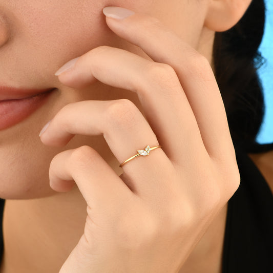 Minimal Markiz Tasarım 14 Ayar Altın Yüzük