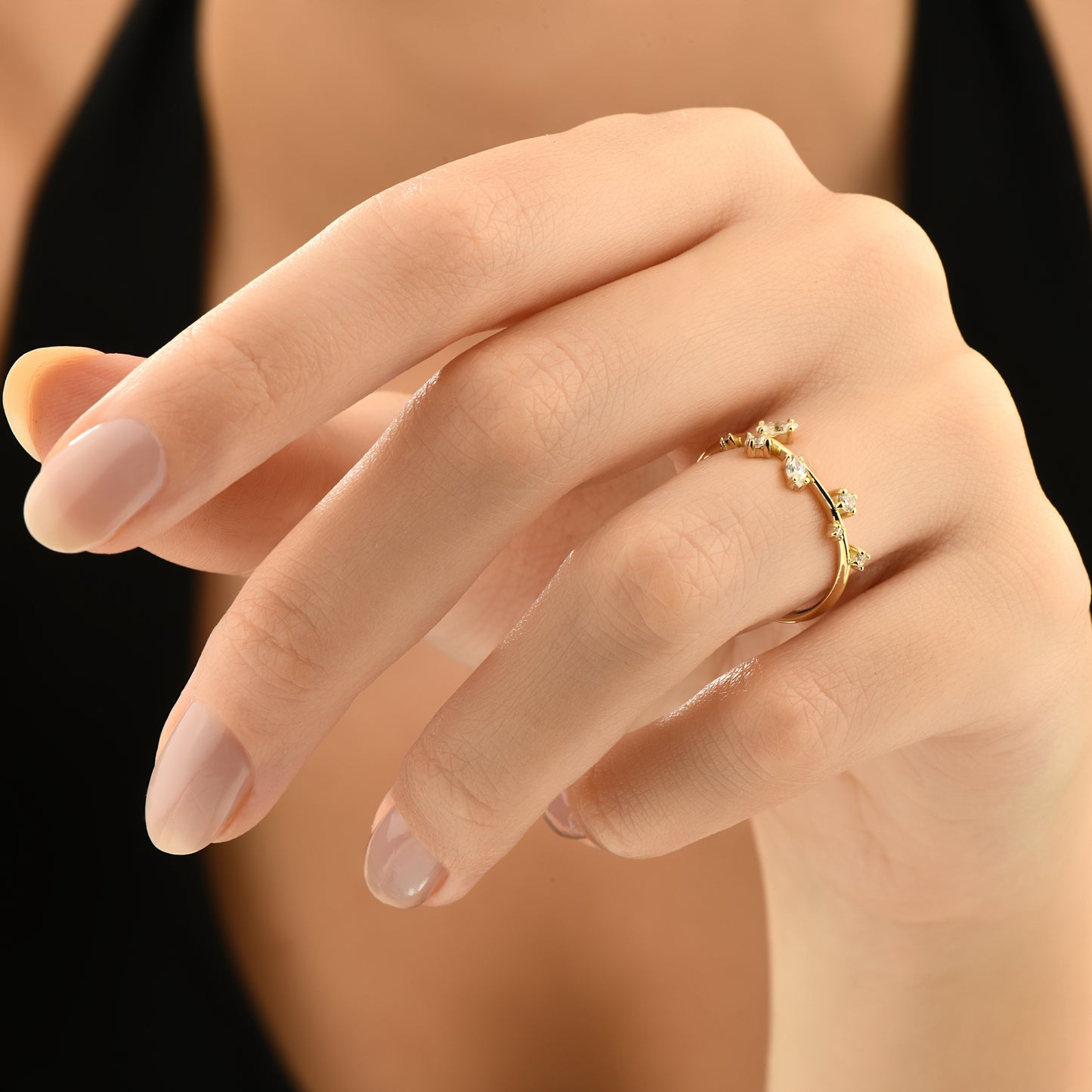 Taşlı Yaprak 14 Ayar Altın Yüzük