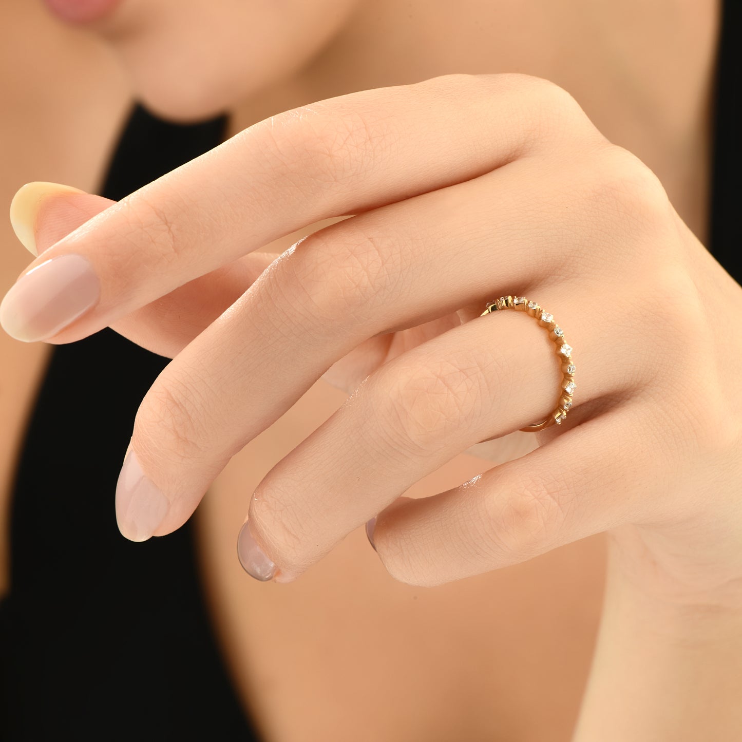 Prenses Kesim Minimal Yarımtur 14 Ayar Altın Yüzük