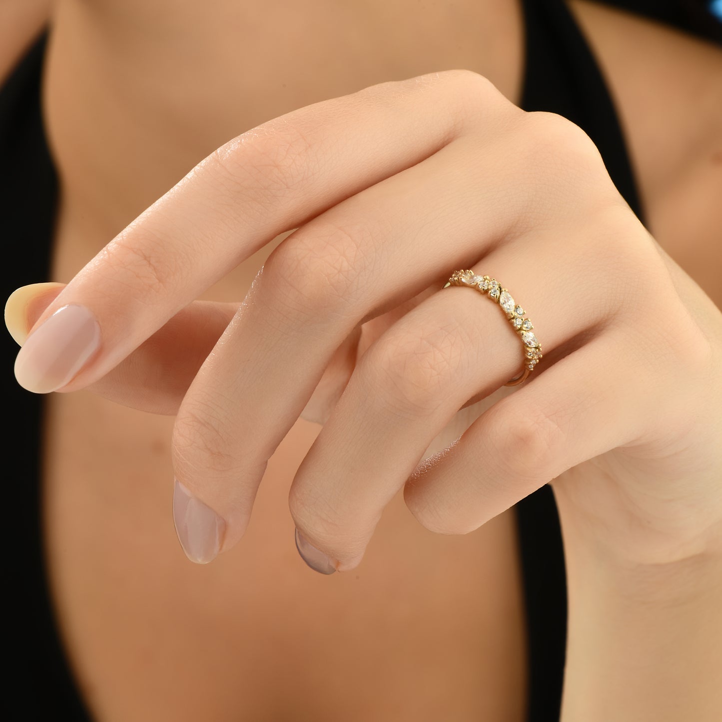 Markiz Kesim Taşlı 14 Ayar Altın Yüzük