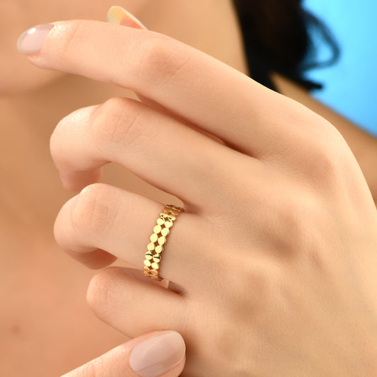 Çift Sıralı Petek Model Minimal Tamtur 14 Ayar Altın Yüzük