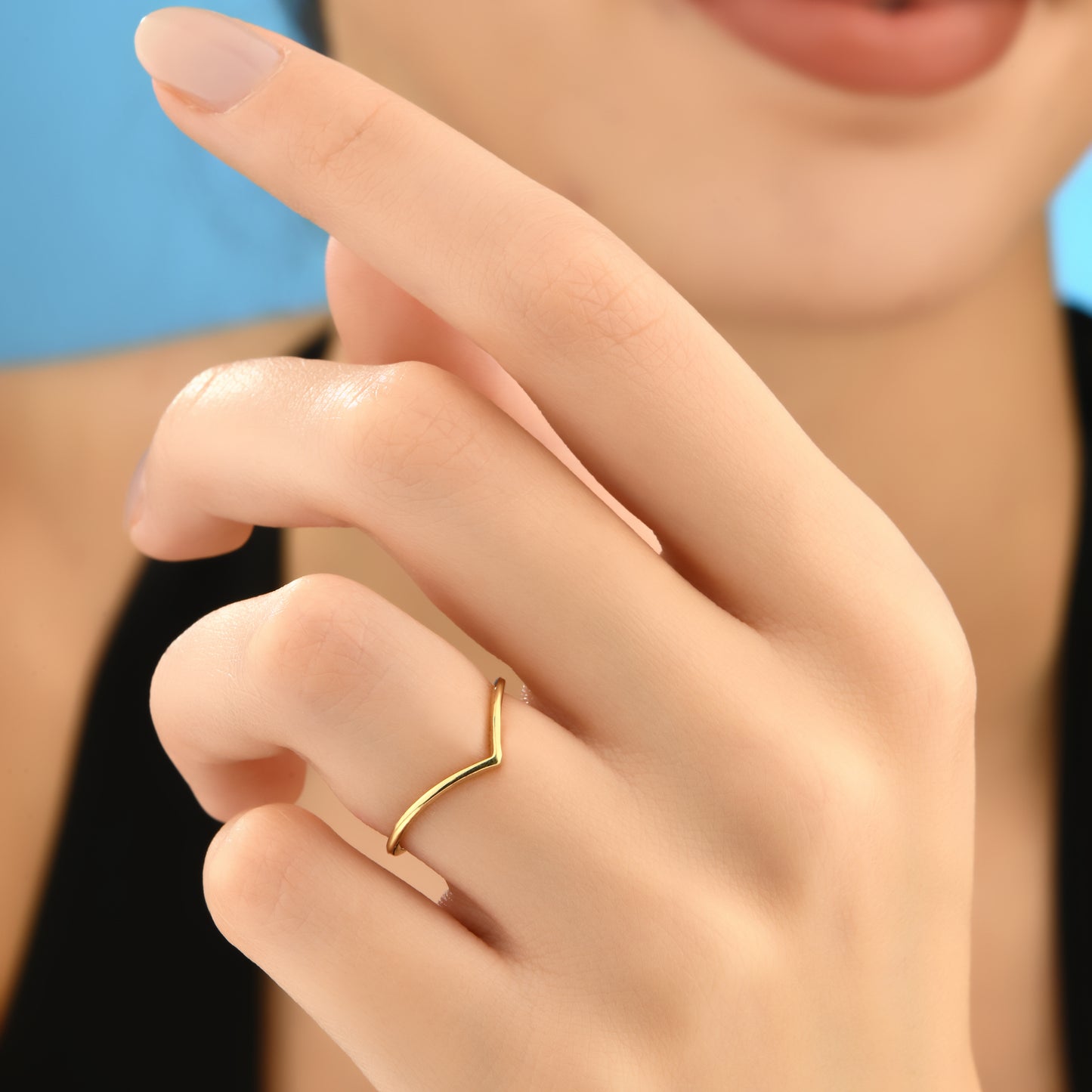 Minimal V Yüzük 14 Ayar Altın