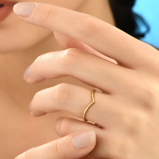 Minimal V Yüzük 14 Ayar Altın