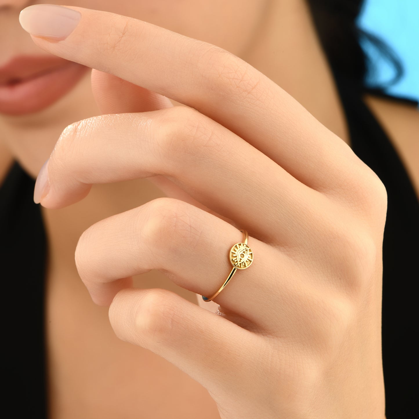 Antik Nazar Göz 14 Ayar Altın Yüzük