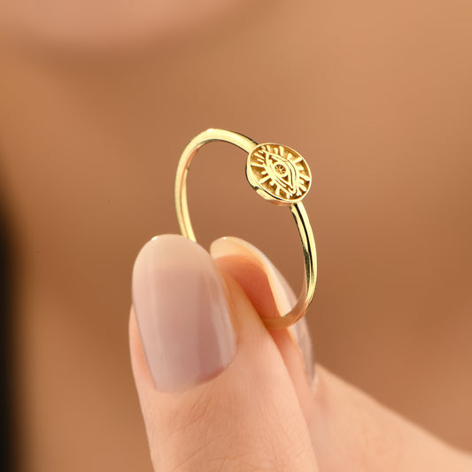 Antik Nazar Göz 14 Ayar Altın Yüzük