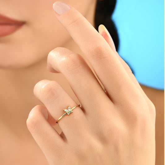 Markiz Taşlı Kelebek 14 Ayar Altın Yüzük