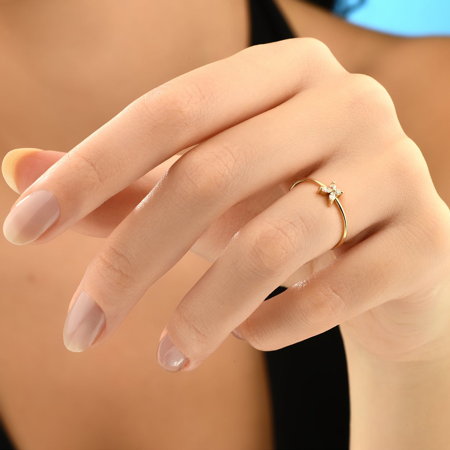 Markiz Taşlı Kelebek 14 Ayar Altın Yüzük