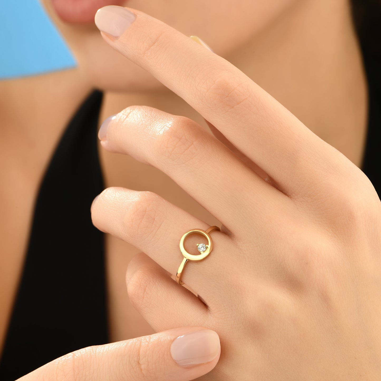 Halka Tasarım Taşlı 14 Ayar Altın Yüzük