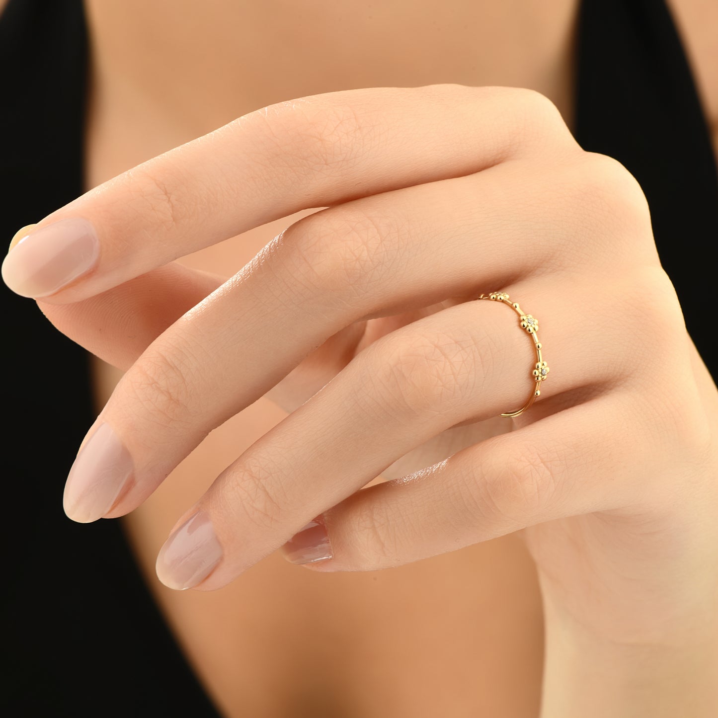 Minimal Çiçek 14 Ayar Altın Yüzük