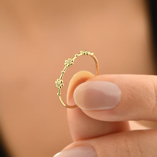 Minimal Çiçek 14 Ayar Altın Yüzük