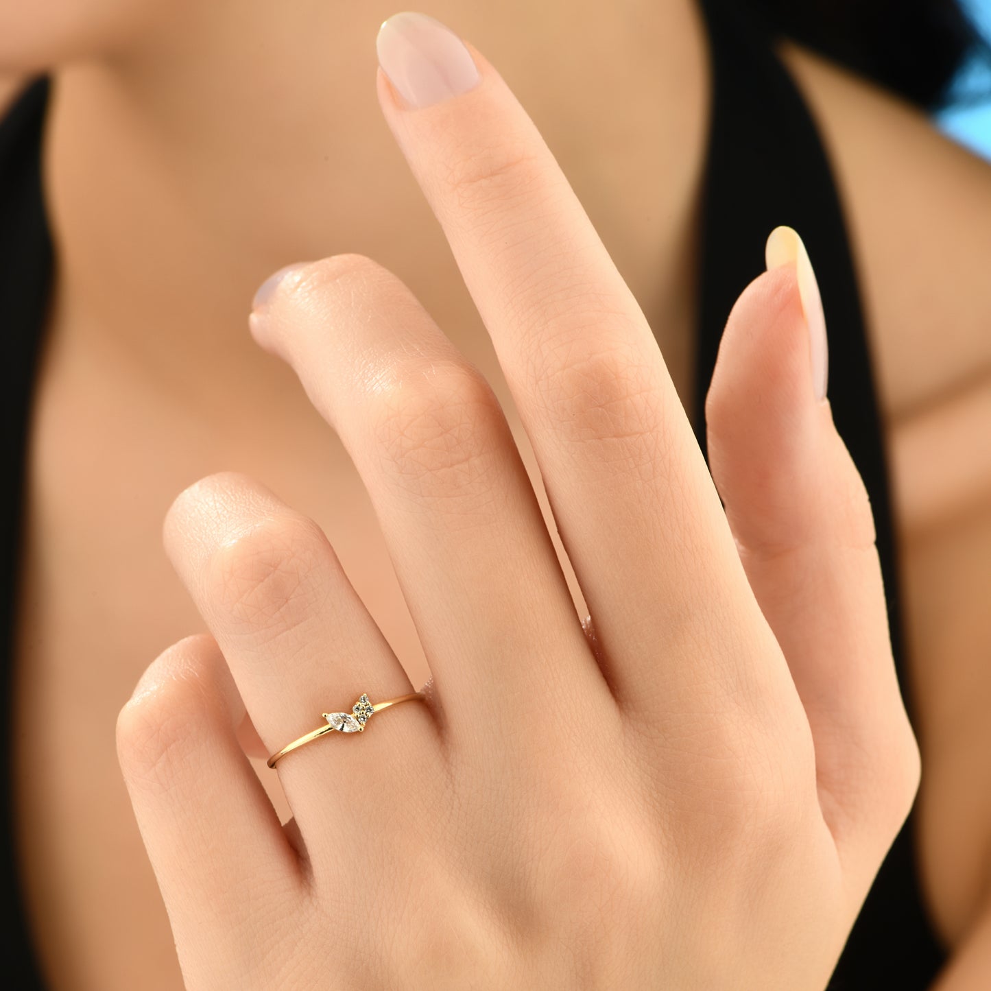 Minimal Markiz Tasarım 14 Ayar Altın Yüzük