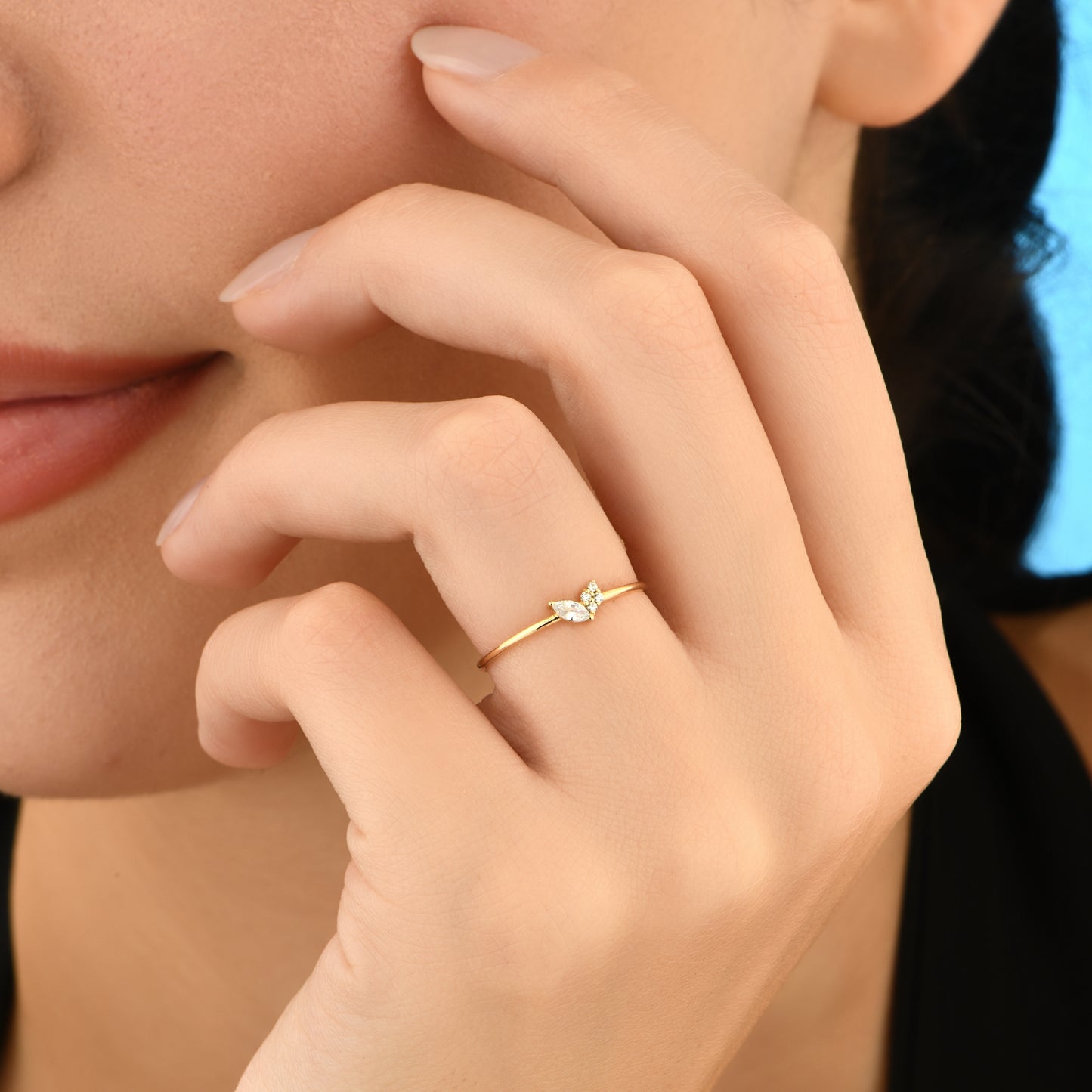 Minimal Markiz Tasarım 14 Ayar Altın Yüzük