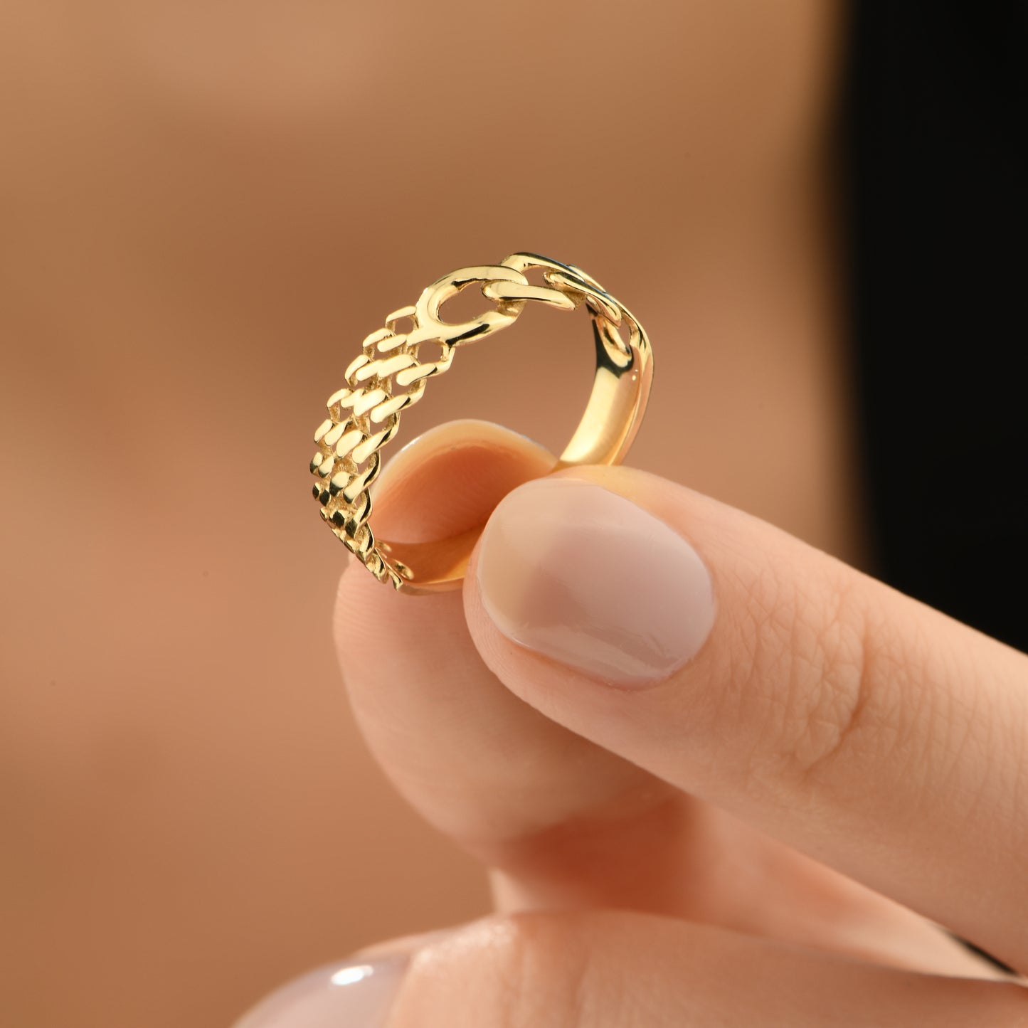 Tasarım Zincir 14 Ayar Altın Yüzük