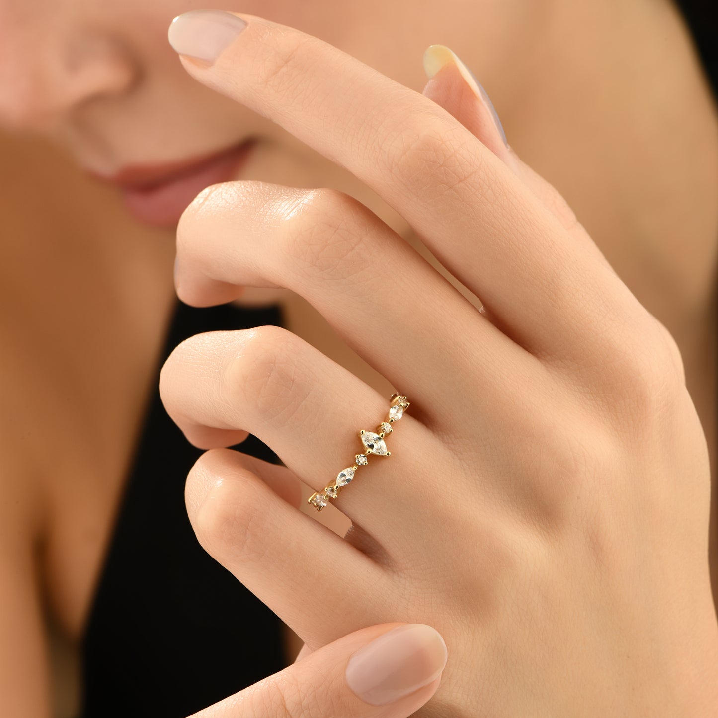 Markiz Taşlı 14 Ayar Altın Yüzük