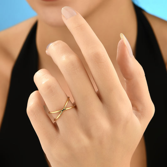 Çapraz X 14 Ayar Altın Yüzük