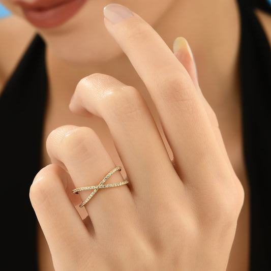 Taşlı Çapraz X Altın Yüzük