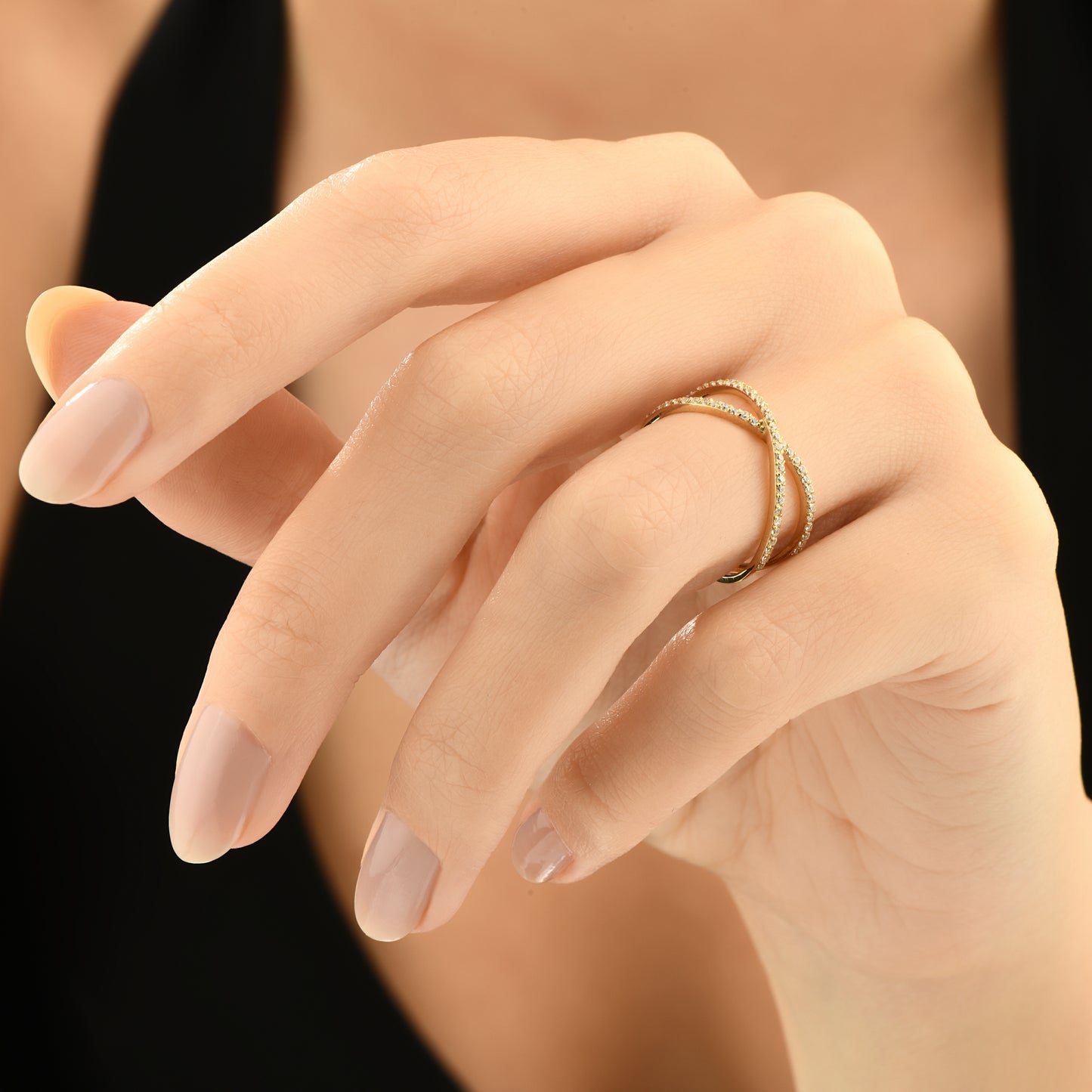 Taşlı Çapraz X Altın Yüzük