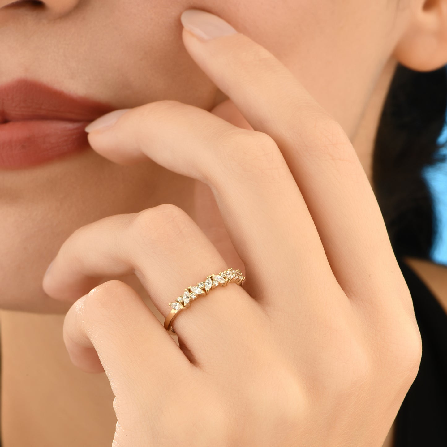 Markiz Kesim Özel Tasarım Yarımtur Altın Yüzük