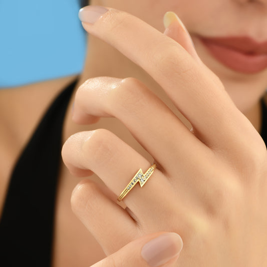 Taşlı Yıldırım Tasarım Altın Yüzük