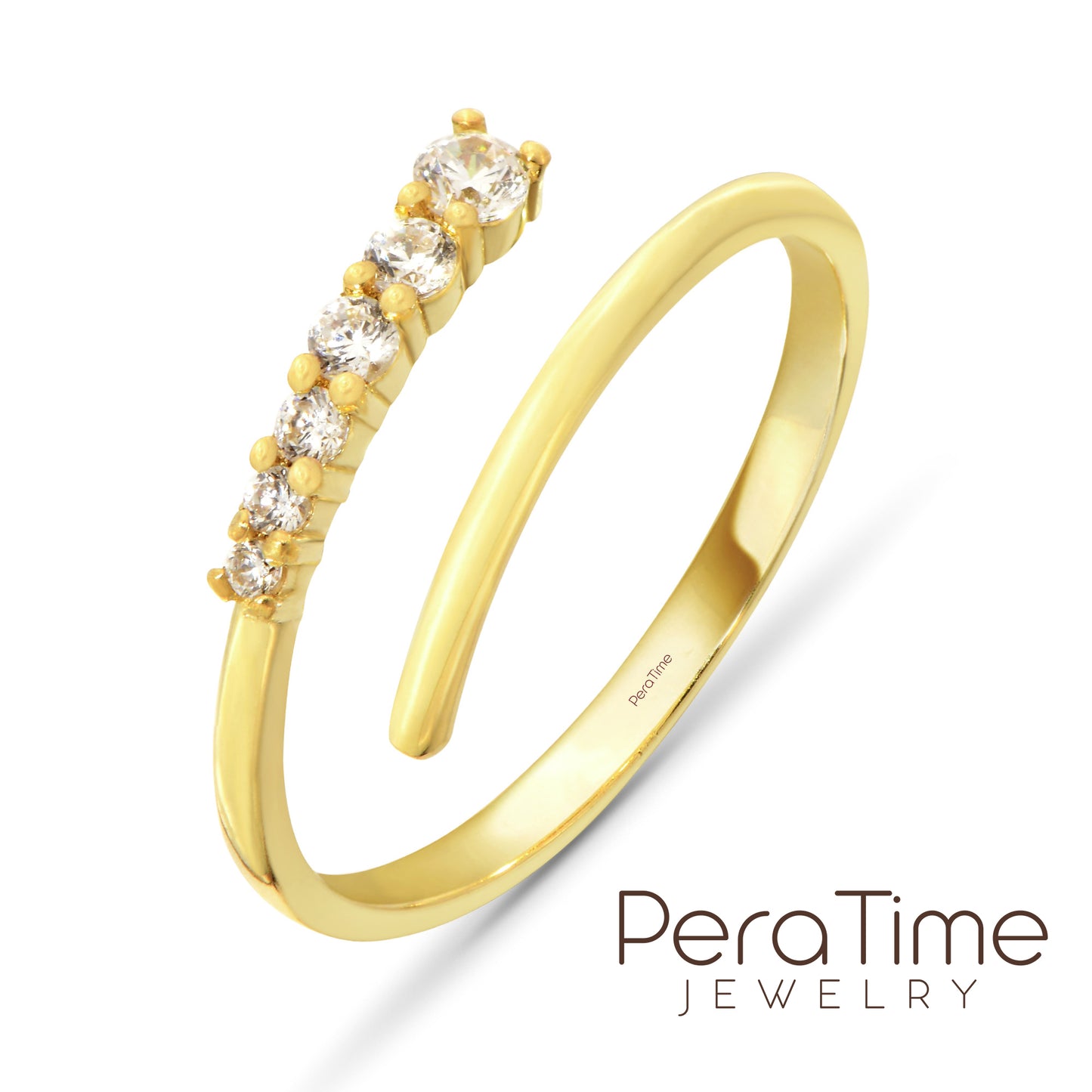 Taşlı Spiral Altın 14 Ayar Yüzük