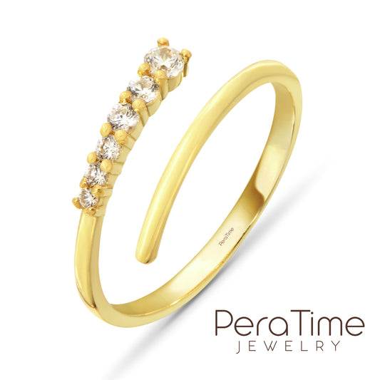 Taşlı Spiral Altın 14 Ayar Yüzük