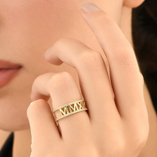 Roma Rakamı Taşlı 14 Ayar Altın Yüzük