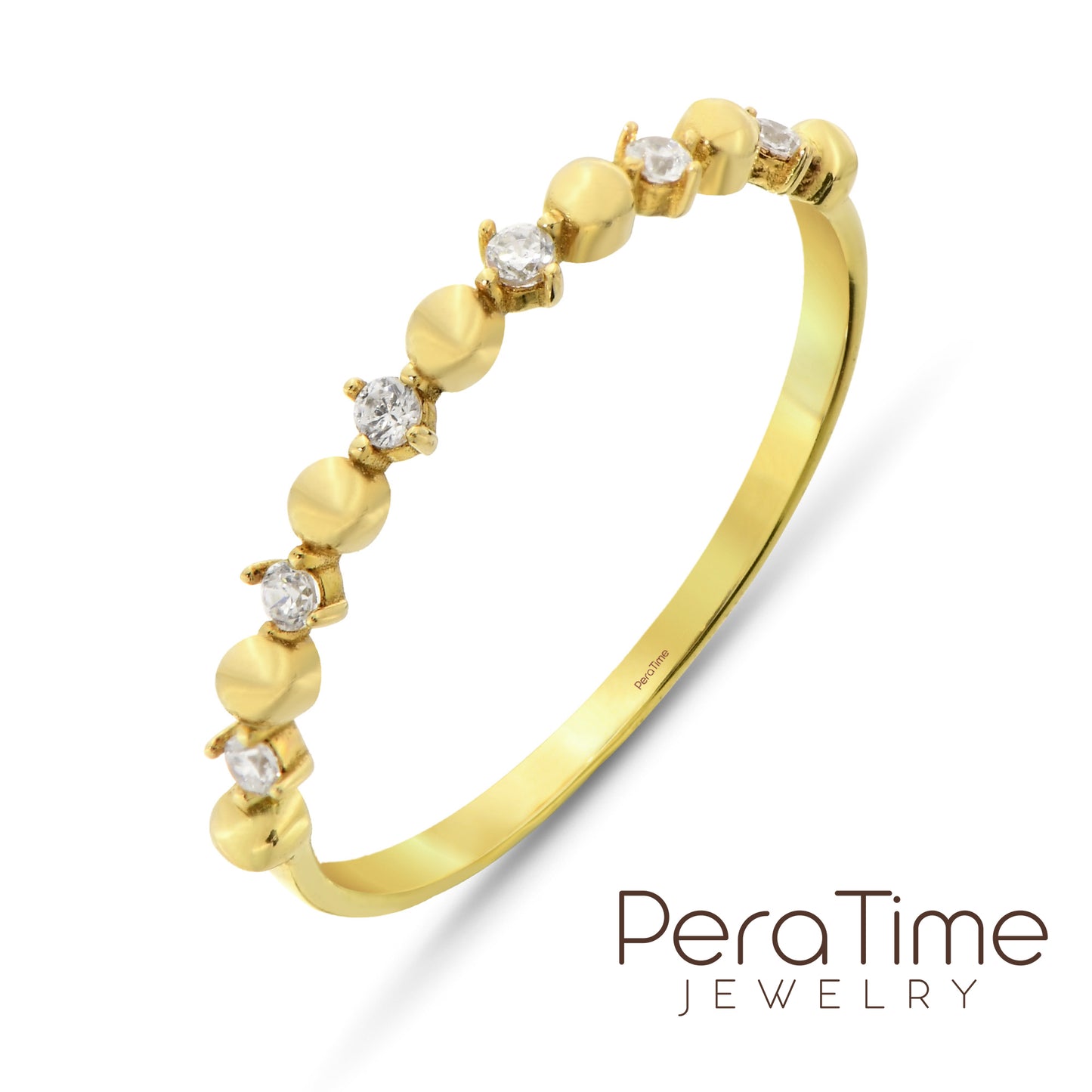 Sıra Taşlı Boncuk Yarımtur Altın Yüzük