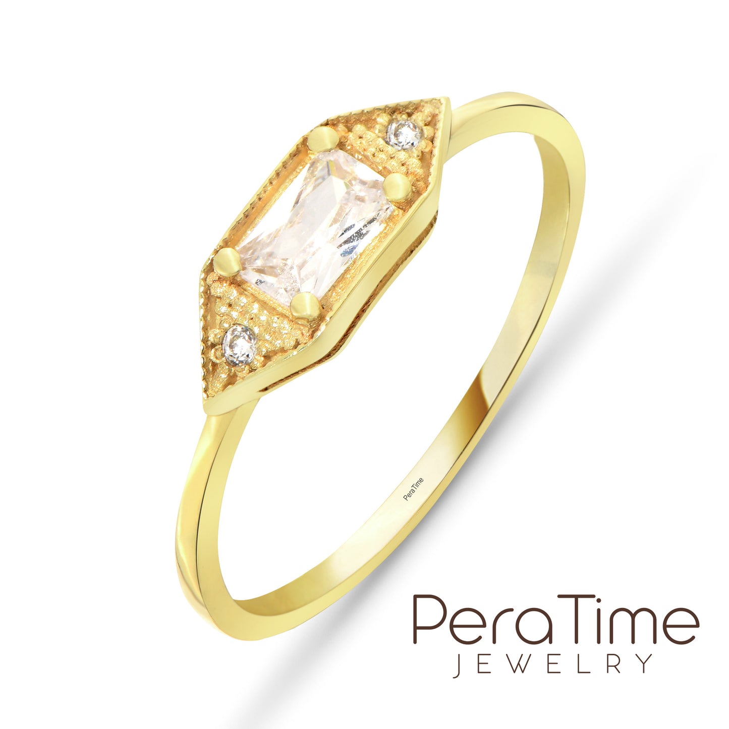 Baget Taşlı Tasarım Altın Yüzük