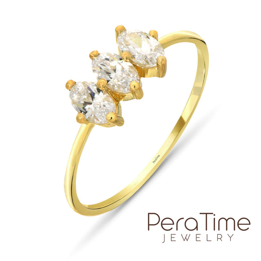 Sıra Taşlı Markiz 14 Ayar Altın Yüzük