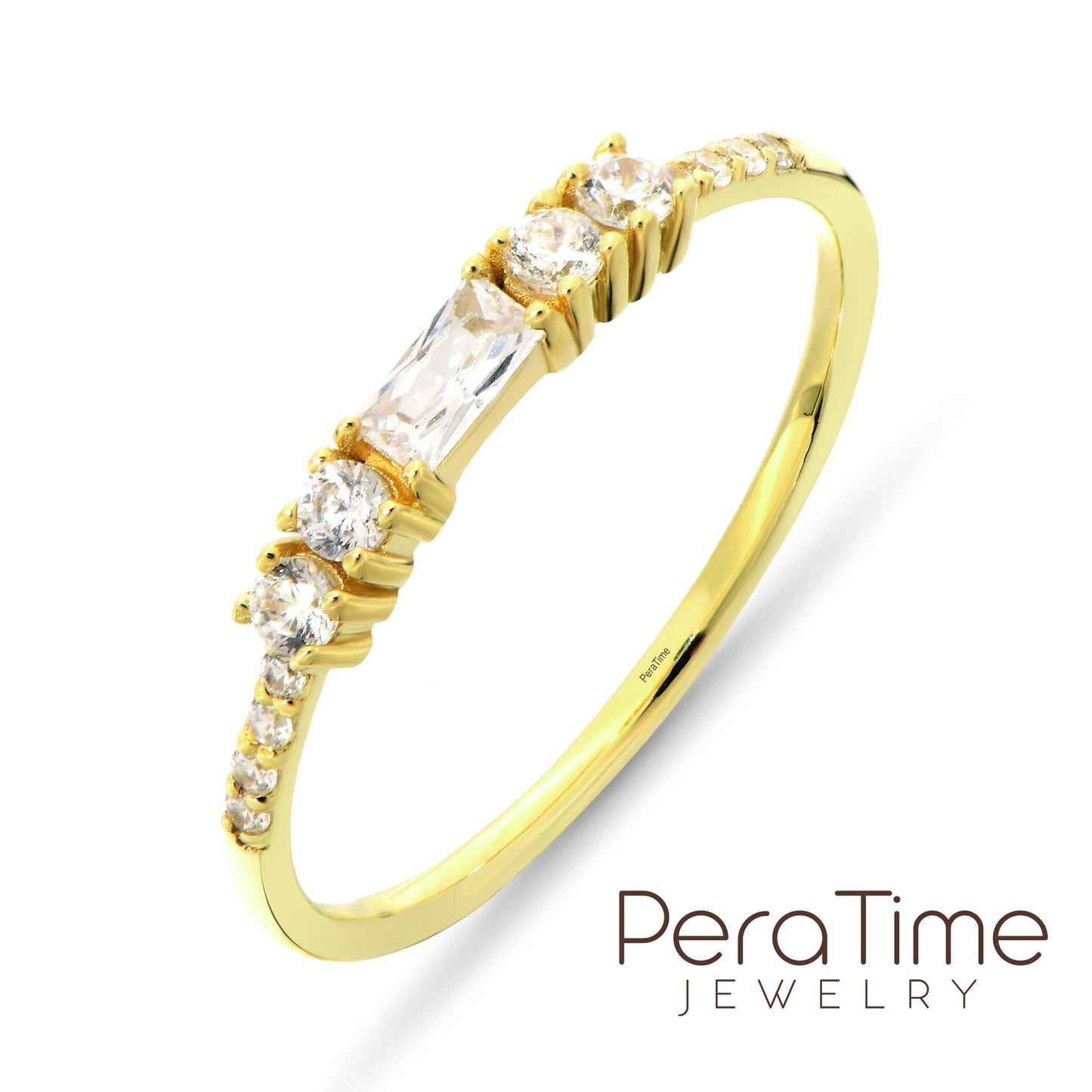 Minimal Baget Taşlı Yarımtur 14 Ayar Altın Yüzük