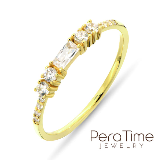 Minimal Baget Taşlı Yarımtur 14 Ayar Altın Yüzük