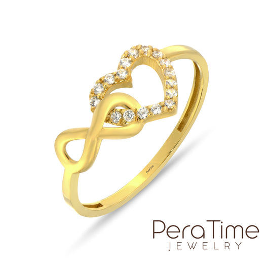 Taşlı Kalp Sonsuzluk Altın Yüzük