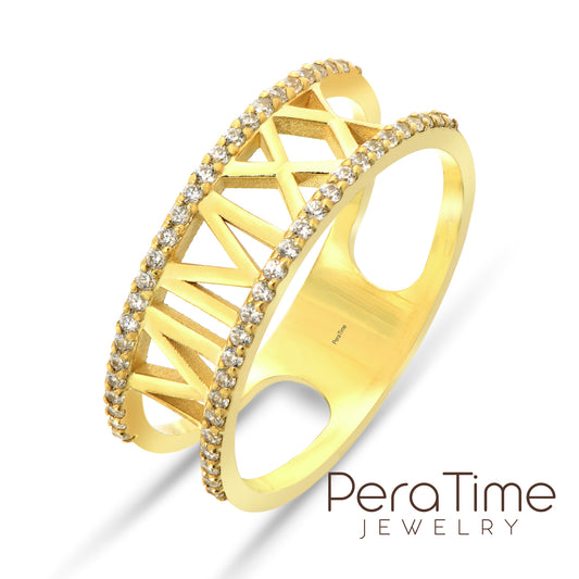 Roma Rakamı Taşlı 14 Ayar Altın Yüzük