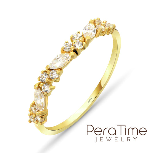 Markiz Kesim Taşlı 14 Ayar Altın Yüzük