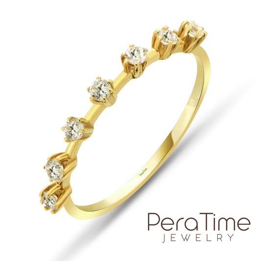 Minimal Taşlı Yarımtur Altın Yüzük