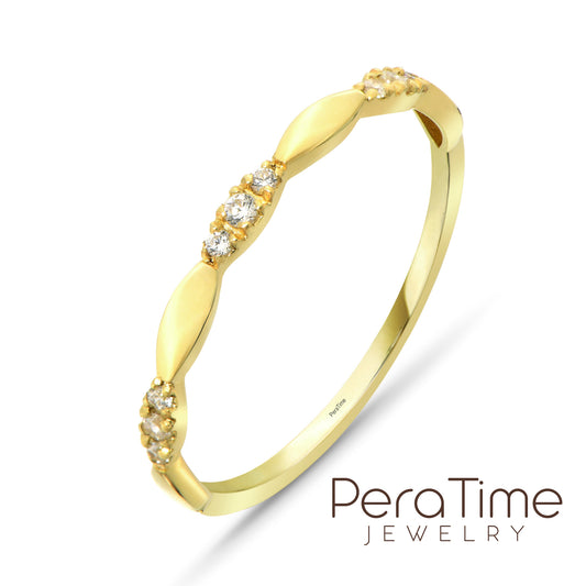 Sıra Taşlı Alyans 14 Ayar Altın Minimalist Yüzük