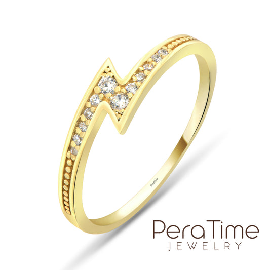 Taşlı Yıldırım Tasarım Altın Yüzük