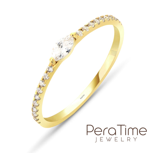 Markiz Kesim Yarımtur 14 Ayar Altın Yüzük