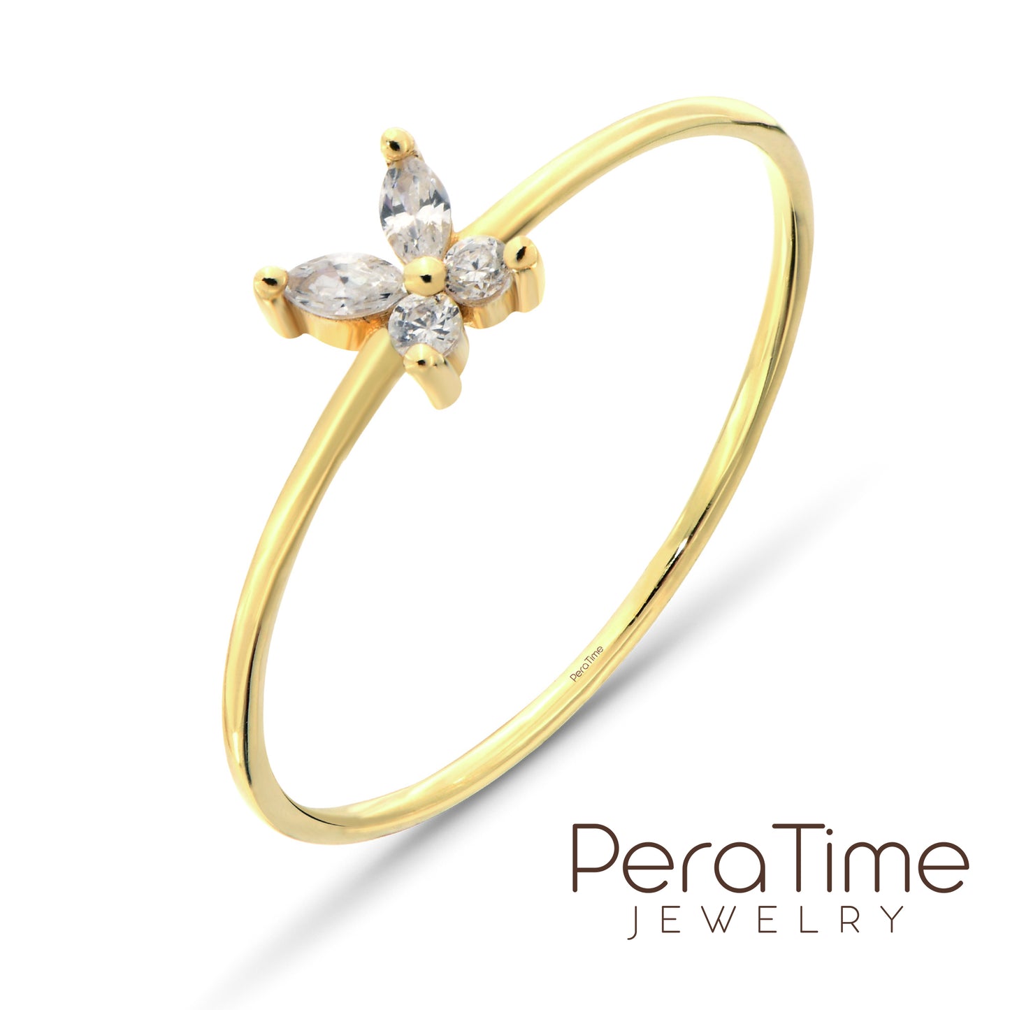 Markiz Taşlı Kelebek 14 Ayar Altın Yüzük