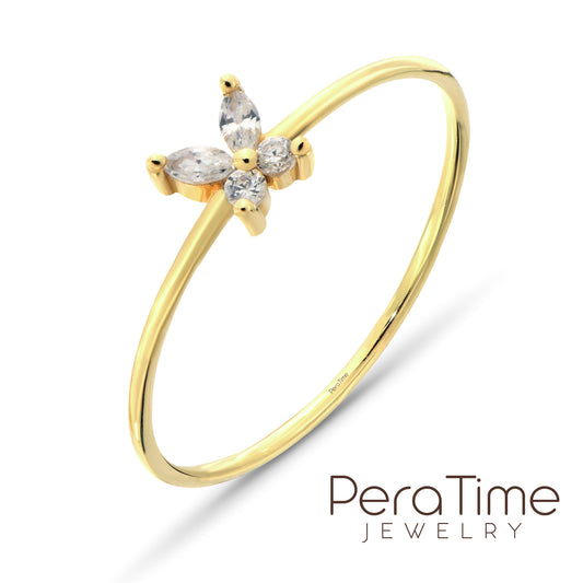 Markiz Taşlı Kelebek 14 Ayar Altın Yüzük