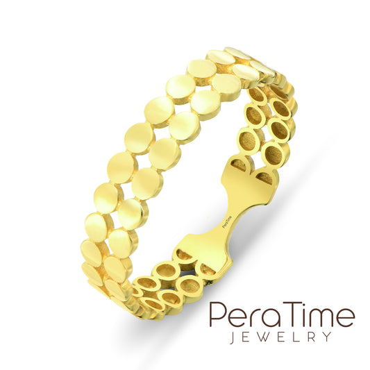 Çift Sıralı Petek Model Minimal Tamtur 14 Ayar Altın Yüzük