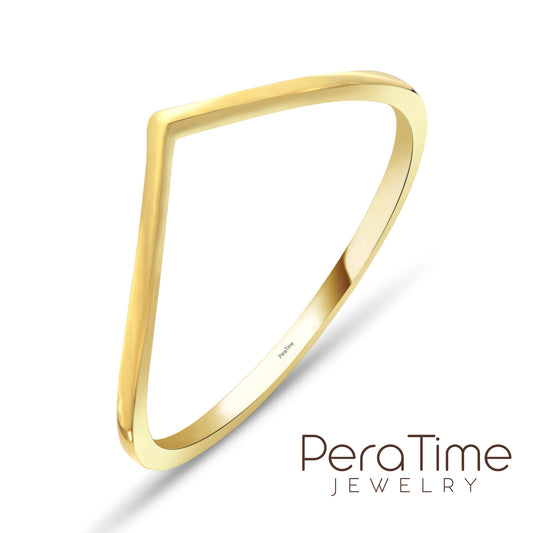 Minimal V Yüzük 14 Ayar Altın