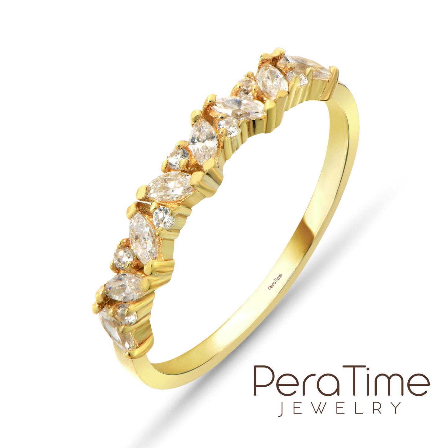 Markiz Kesim Özel Tasarım Yarımtur Altın Yüzük