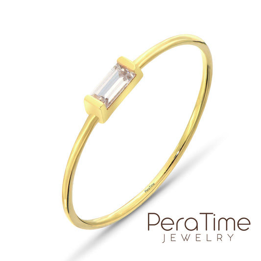 Minimal Baget Taşlı 14 Ayar Altın Yüzük