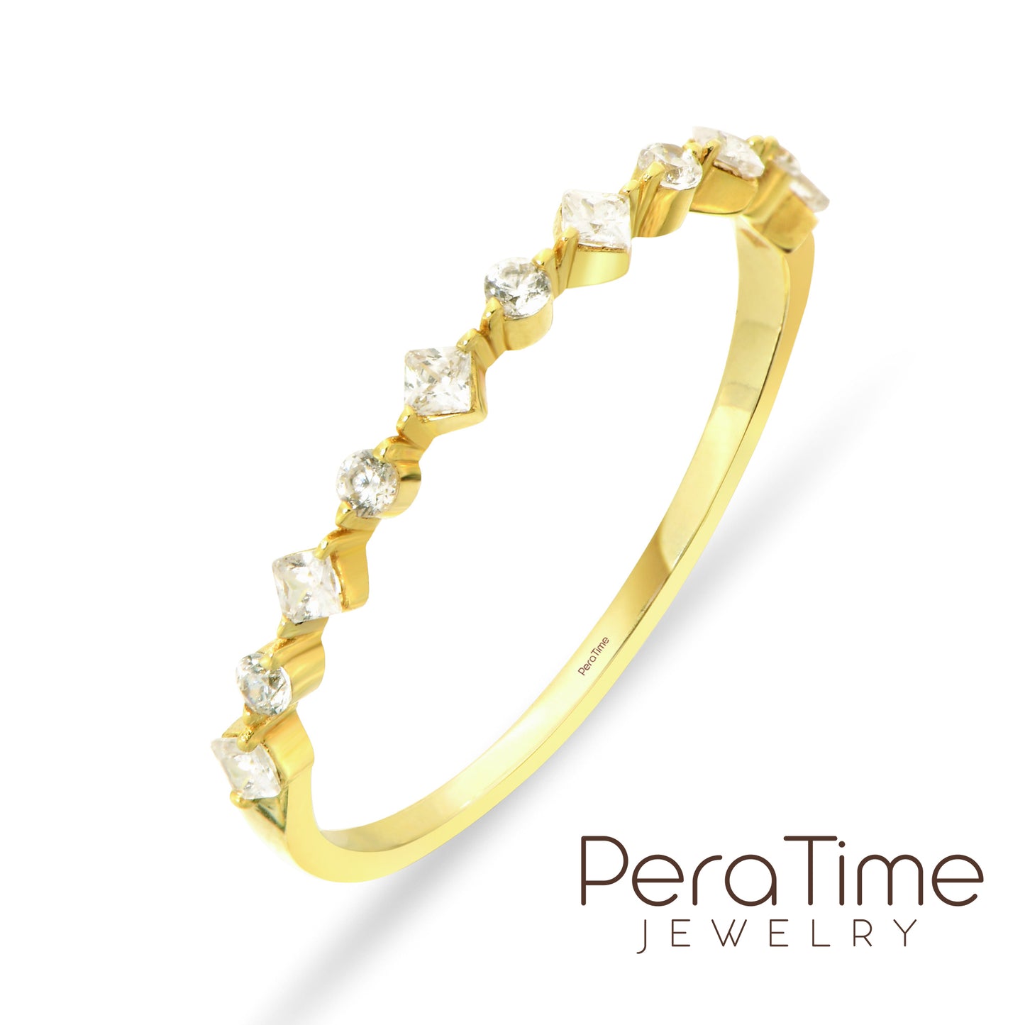 Prenses Kesim Minimal Yarımtur 14 Ayar Altın Yüzük