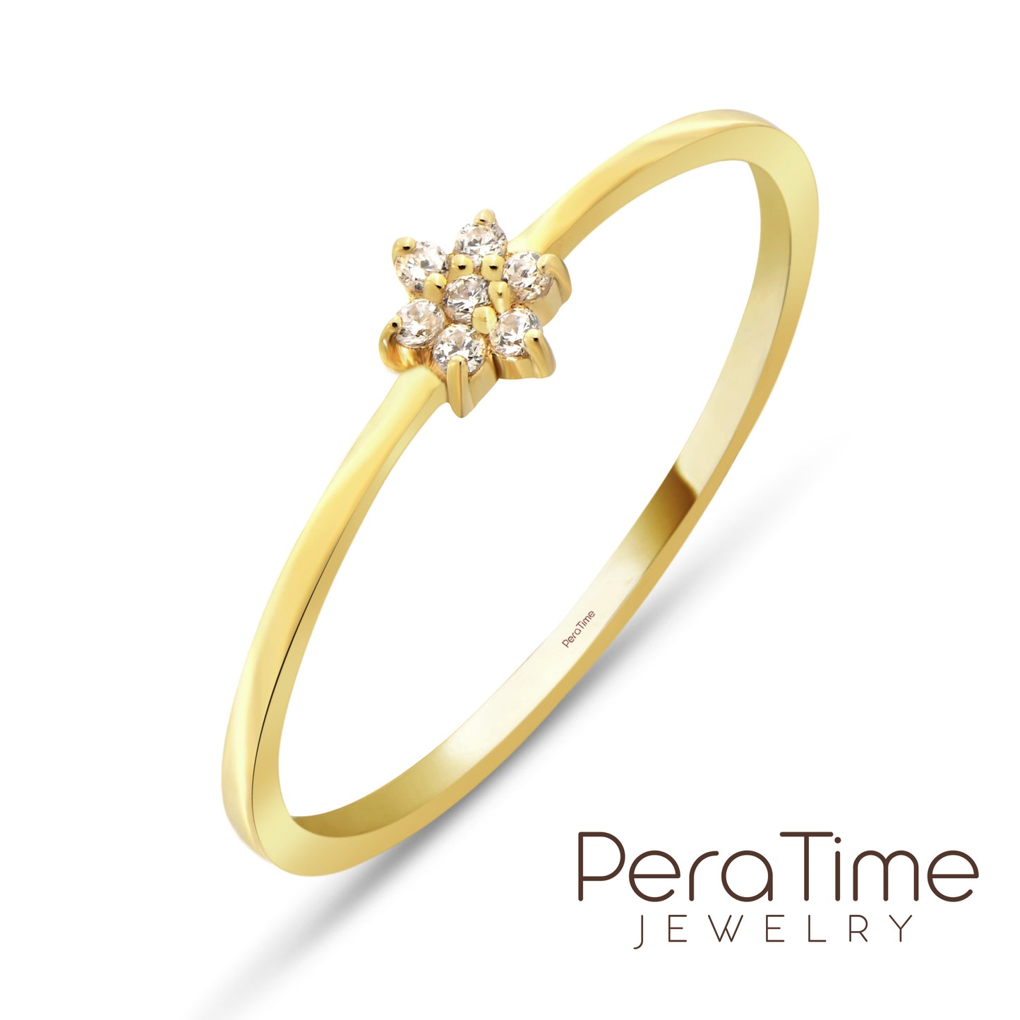 Minimal Çiçek Tasarım 14 Ayar Altın Yüzük