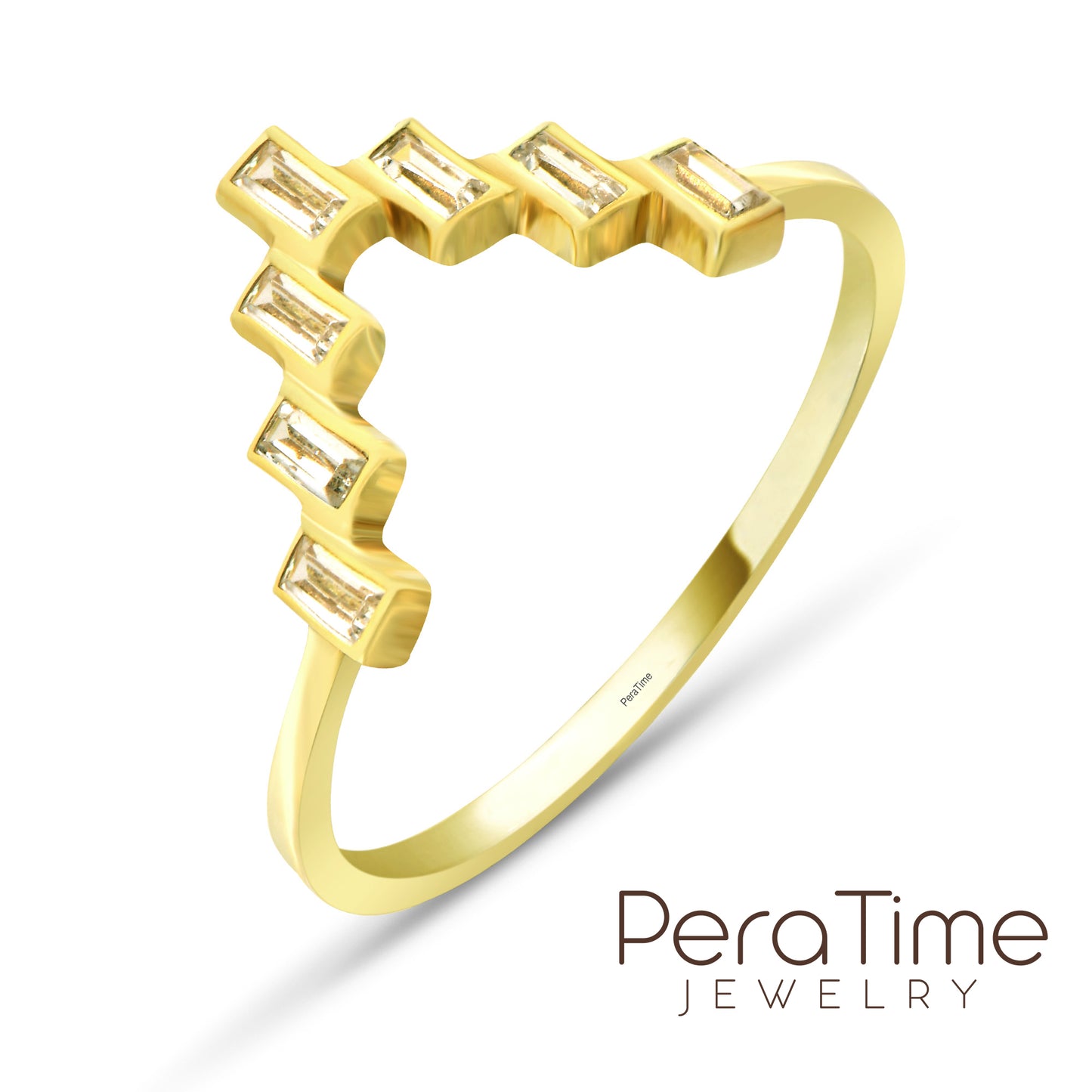 Baget Taşlı V Form Altın Yüzük