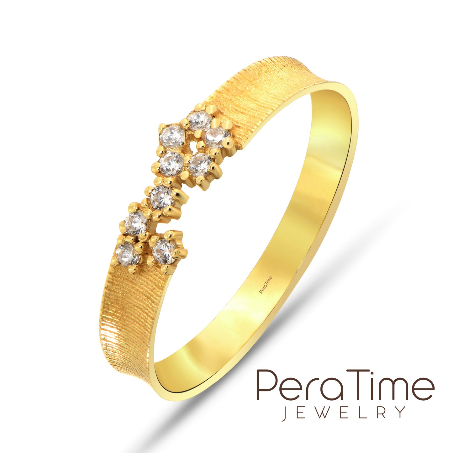 Mat Dokulu Çiçek Tasarım 14 Ayar Altın Yüzük