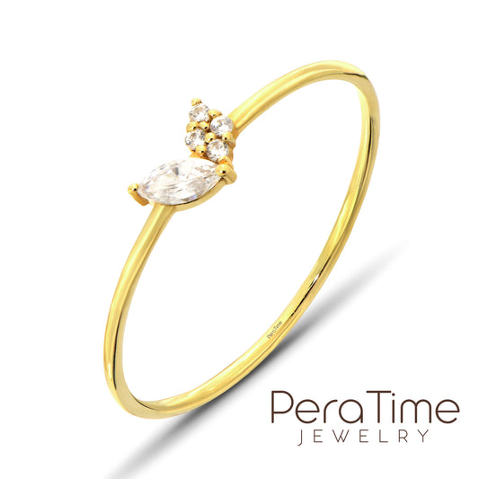 Minimal Markiz Tasarım 14 Ayar Altın Yüzük